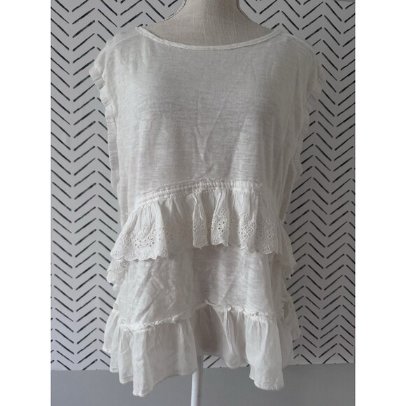 Free People Claire Tee Tunic‎ Top Eyelet Embroidered Ruffle Tiered Boho Sz XS - Picture 1 of 10
